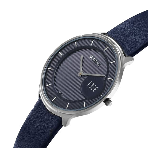 Titan Edge Murals Quartz Analog Blue Dial Blue Leather Strap Watch For Men 38mm 1843SL03