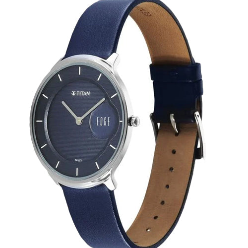 Titan Edge Murals Quartz Analog Blue Dial Blue Leather Strap Watch For Men 38mm 1843SL03