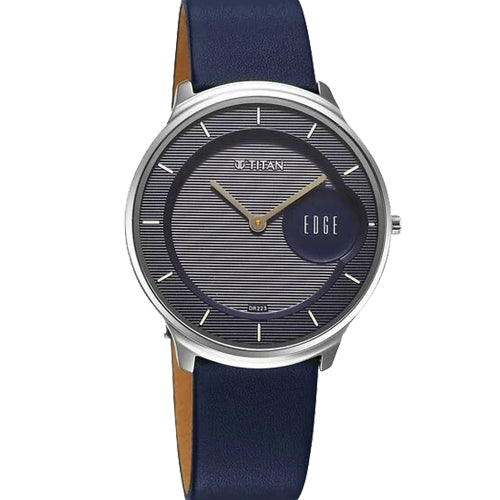 Titan Edge Murals Quartz Analog Blue Dial Blue Leather Strap Watch For Men 38mm 1843SL03