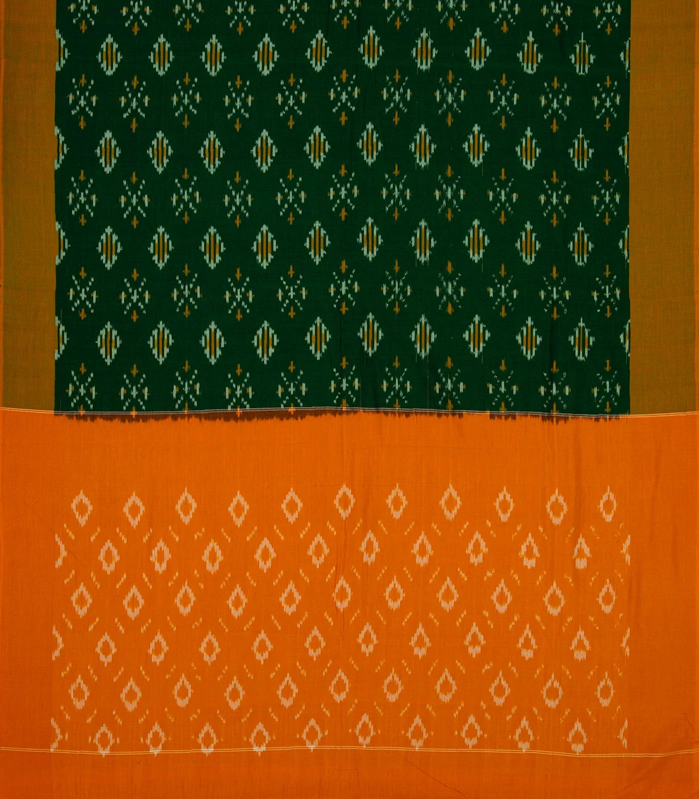 Bottle Green Handloom Orissa Cotton Saree With Tie & Dye Motifs