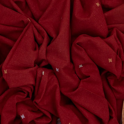Crimson Handloom Bhujodi Cotton Saree With Cross Buttas