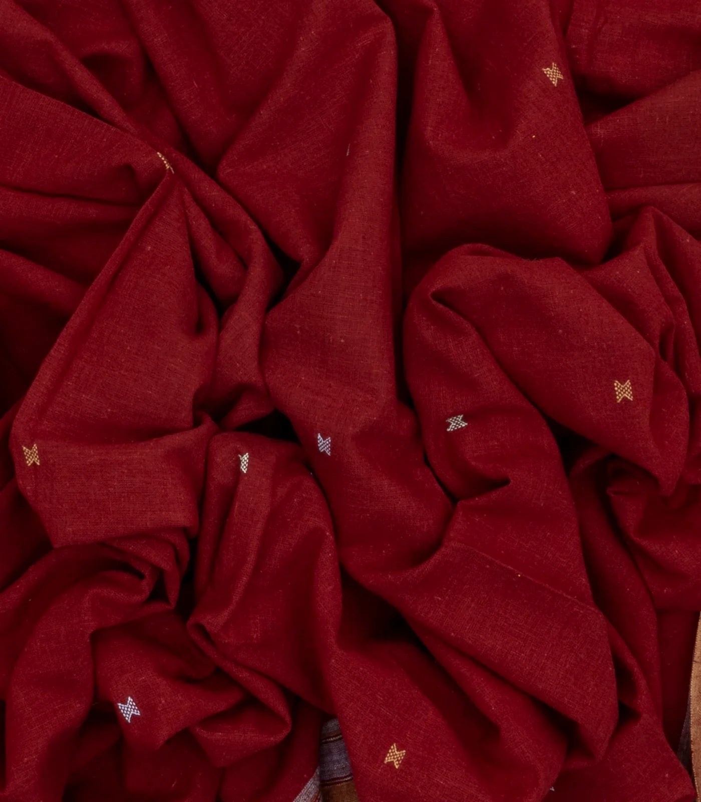 Crimson Handloom Bhujodi Cotton Saree With Cross Buttas