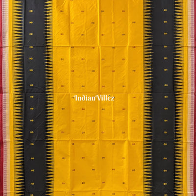 Yellow Black Fish Motif Sambalpuri Bomkai Silk Saree with Nartaki Anchal