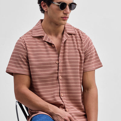 Peach Textured Stripes Shirt