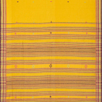 Mustard Handloom Bhujodi Cotton Saree With Buttas