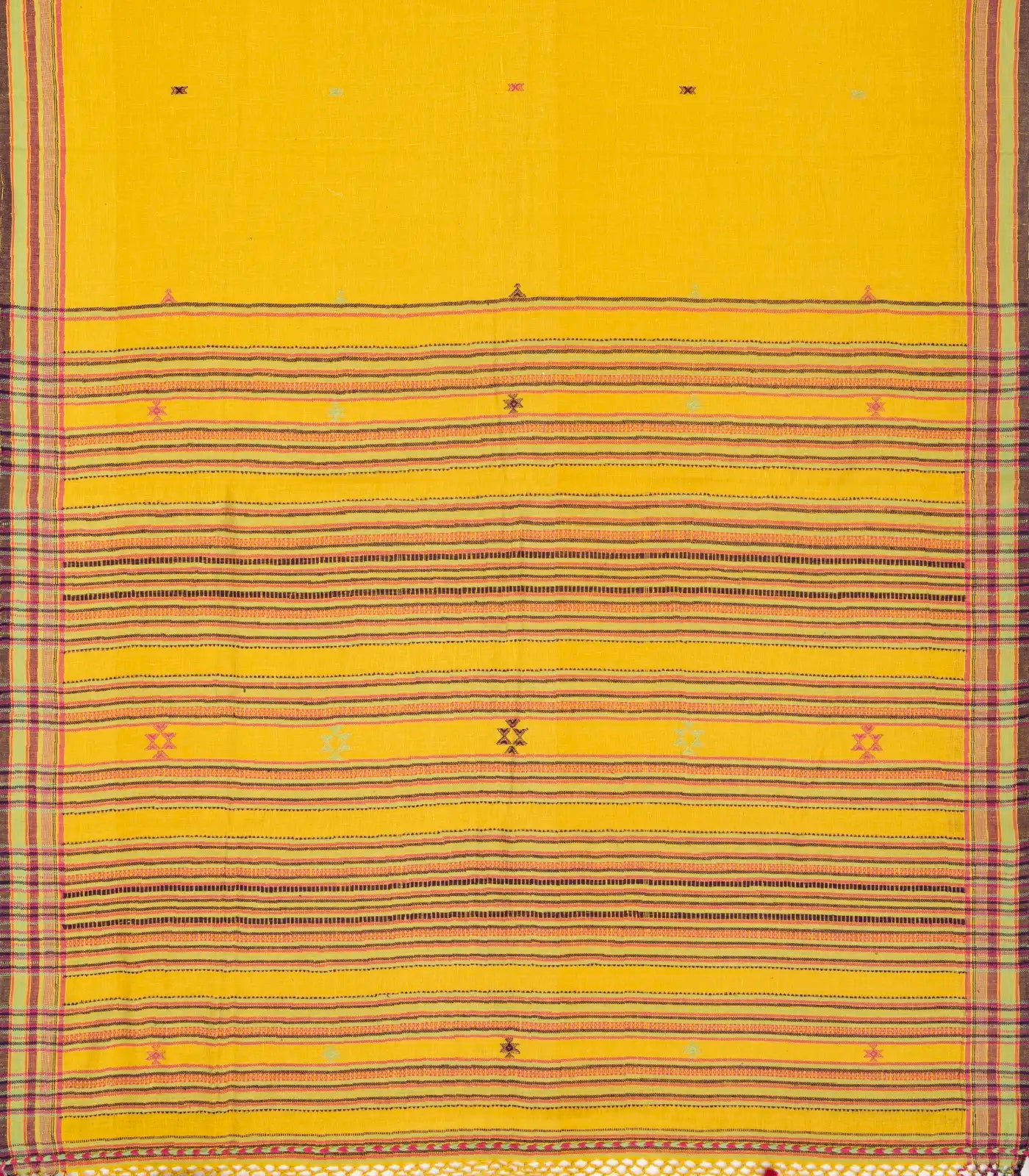 Mustard Handloom Bhujodi Cotton Saree With Buttas
