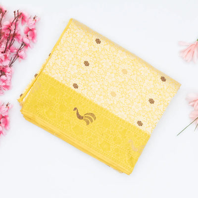 Yellow Handloom Banarasi Silk Saree With Meena Floral Motifs