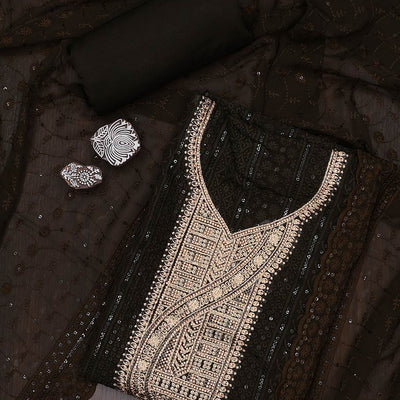 Green material chudidhar, sequins embroidered georgette top, plain cotton bottom & sequins embroidered dupatta