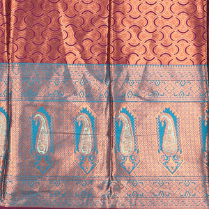 Purple jacquard design art-silk half-saree, contrast zari border, blouse & dhavani of intricate designs