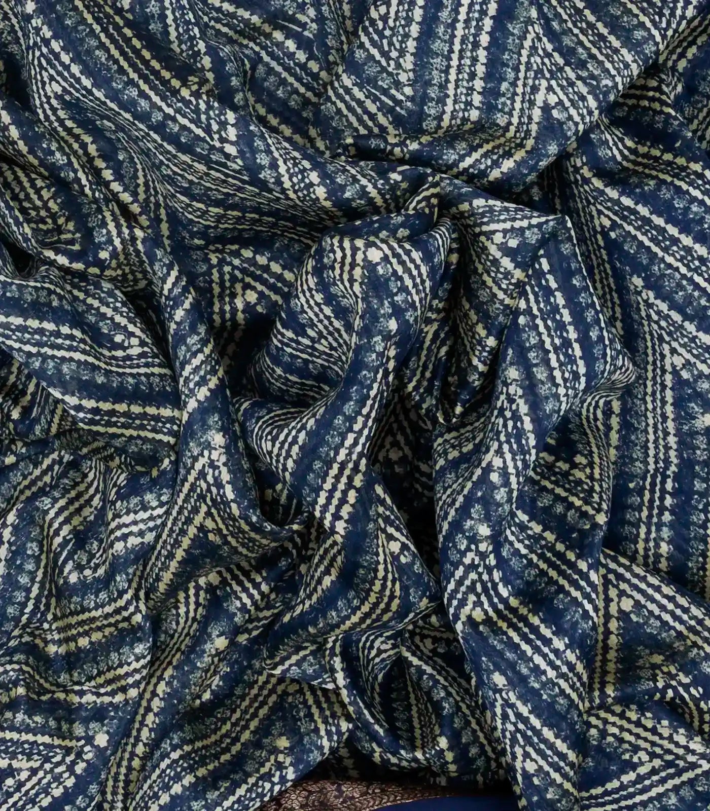 Navy Blue Woven Chanderi Cotton Saree With Printed Chevron Motifs