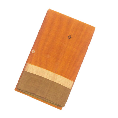 Orange Handloom Village Cotton Saree With Plus Buttas