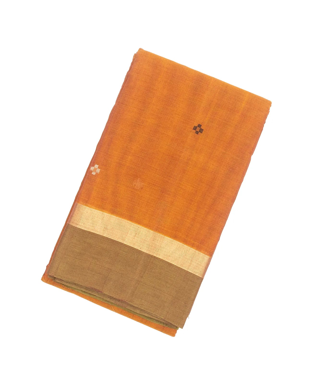 Orange Handloom Village Cotton Saree With Plus Buttas