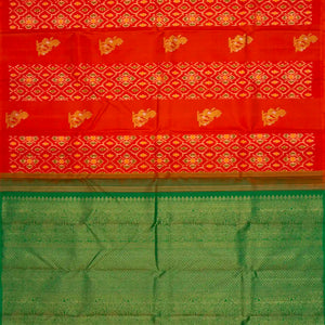 Red Handloom Kanchipuram Silk Saree With Ikat Floral Motifs