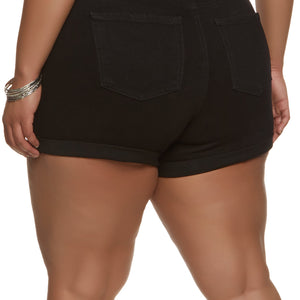 Plus Size WAX Cuffed High Waist Distressed Denim Shorts
