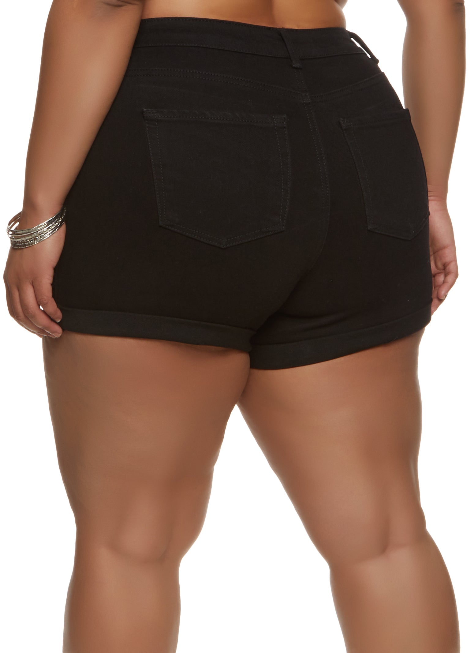 Plus Size WAX Cuffed High Waist Distressed Denim Shorts