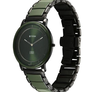 Titan Edge Melange Slim Steel & Ceramic Strap Green Dial Analog Watch For Men 41mm 1878KD05