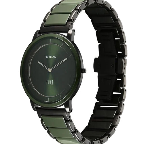 Titan Edge Melange Slim Steel & Ceramic Strap Green Dial Analog Watch For Men 41mm 1878KD05