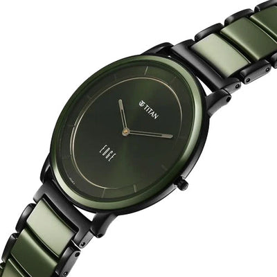 Titan Edge Melange Slim Steel & Ceramic Strap Green Dial Analog Watch For Men 41mm 1878KD05