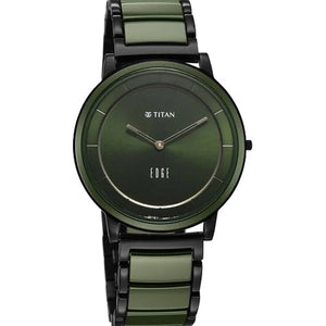 Titan Edge Melange Slim Steel & Ceramic Strap Green Dial Analog Watch For Men 41mm 1878KD05