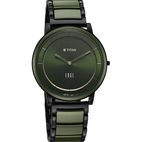 Titan Edge Melange Slim Steel & Ceramic Strap Green Dial Analog Watch For Men 41mm 1878KD05