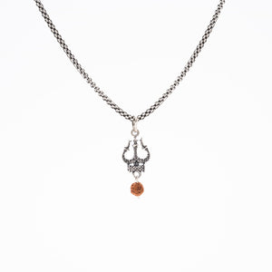 Rudraksha Silver with Trishul and Damru Chain with Pendant for Men