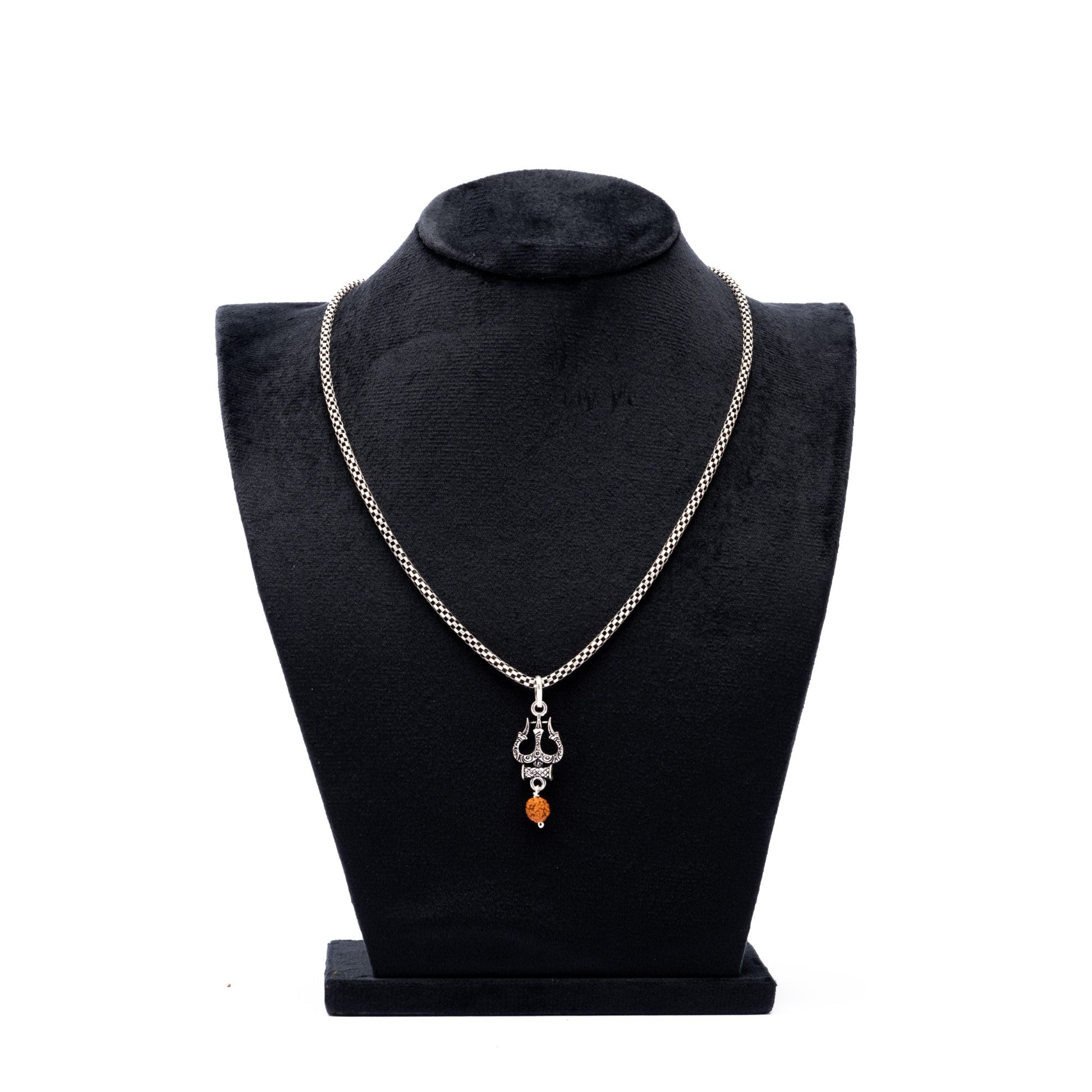 Rudraksha Silver with Trishul and Damru Chain with Pendant for Men
