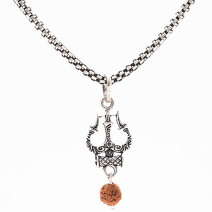 Rudraksha Silver with Trishul and Damru Chain with Pendant for Men
