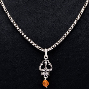 Rudraksha Silver with Trishul and Damru Chain with Pendant for Men
