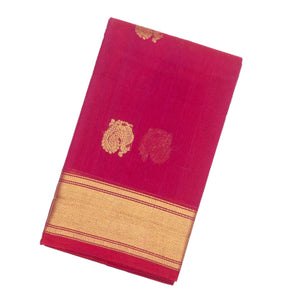Hot Pink Handloom Kanchi Cotton Saree With Annam Buttas