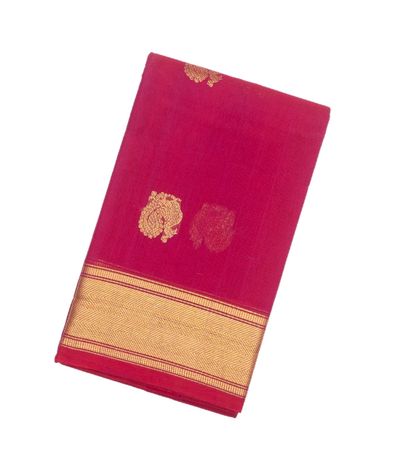 Hot Pink Handloom Kanchi Cotton Saree With Annam Buttas