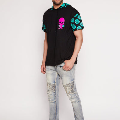 Mens Acid Wash Distressed Moto Skinny Jeans