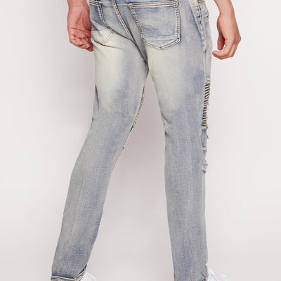 Mens Acid Wash Distressed Moto Skinny Jeans
