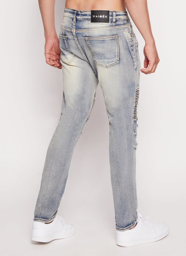 Mens Acid Wash Distressed Moto Skinny Jeans