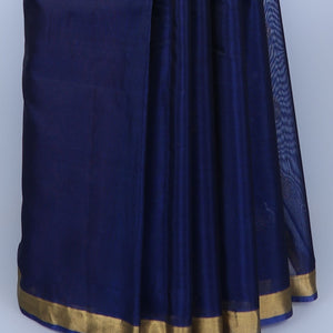 Blue silk cotton saree with zari buttas, bavanji zari border & contrast pallu of jaal designs