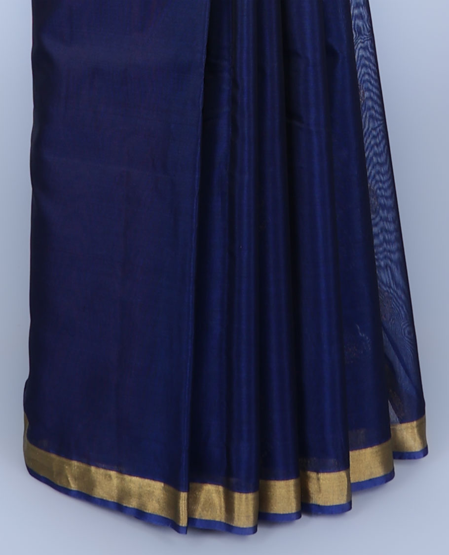 Blue silk cotton saree with zari buttas, bavanji zari border & contrast pallu of jaal designs