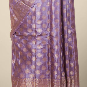 Violet tusser silk saree with zari buttas, traditional motifs zari border & intricate pallu