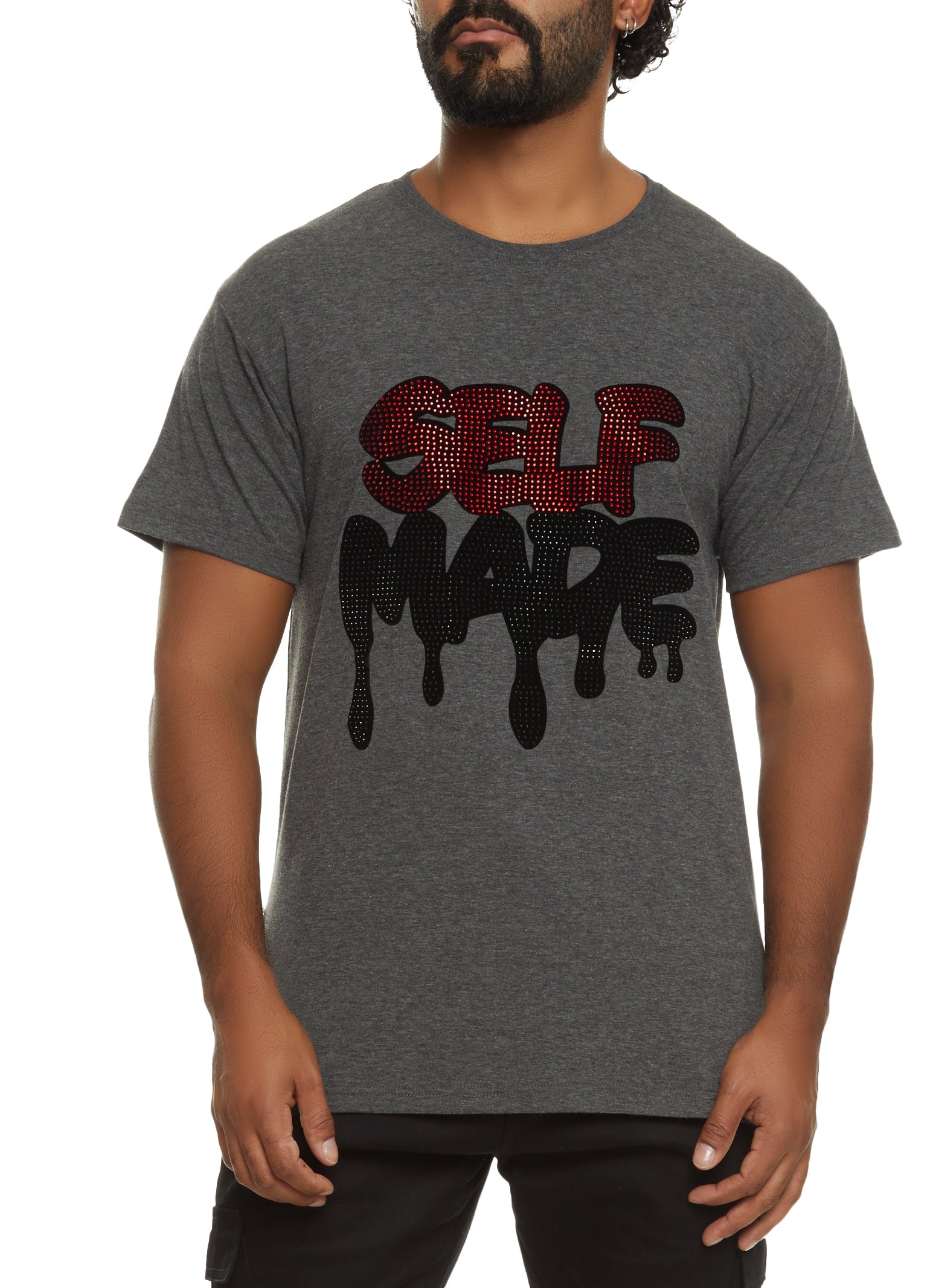 Mens Self Made Rhinestone Patch Graphic Tee