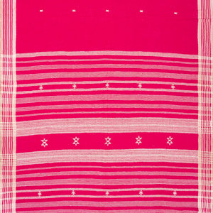 Hot Pink Handloom Bhujodi Cotton Saree With Buttas & Stripe Border