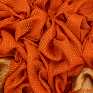 Orange Mysore Crepe Silk Saree With Floral Motifs & Zari Border