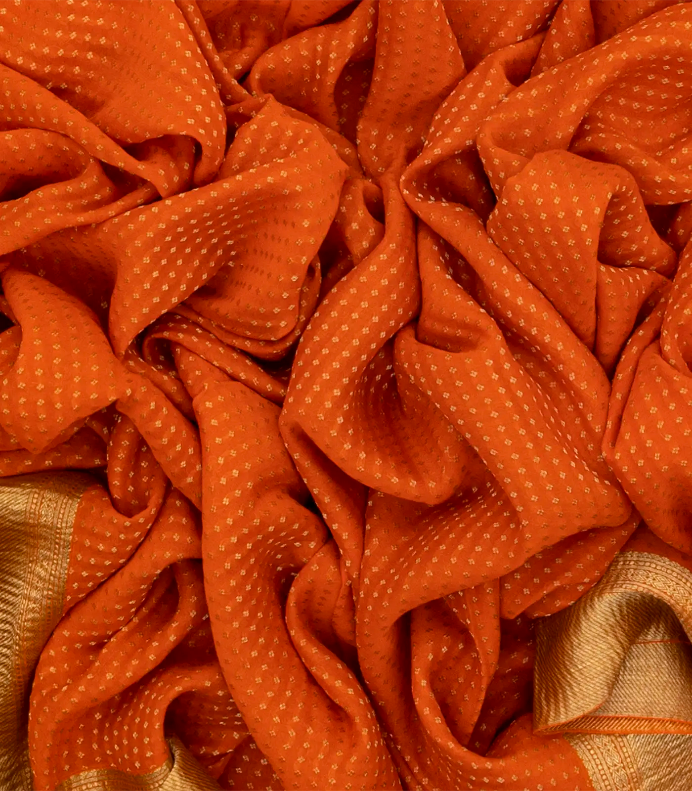 Orange Mysore Crepe Silk Saree With Floral Motifs & Zari Border