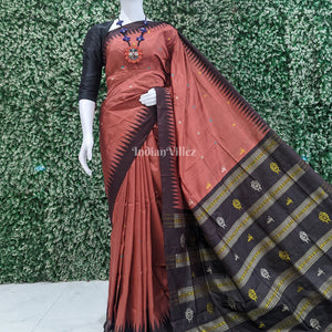 Rust Bomkai Sambalpuri Silk Saree inspired by Ganjam Bomkai Theme