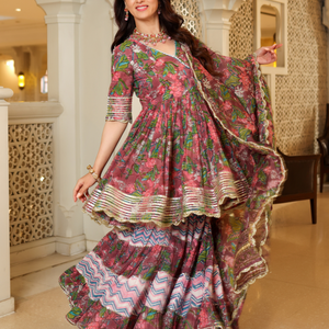 Multi Rose Handblock Sharara Set