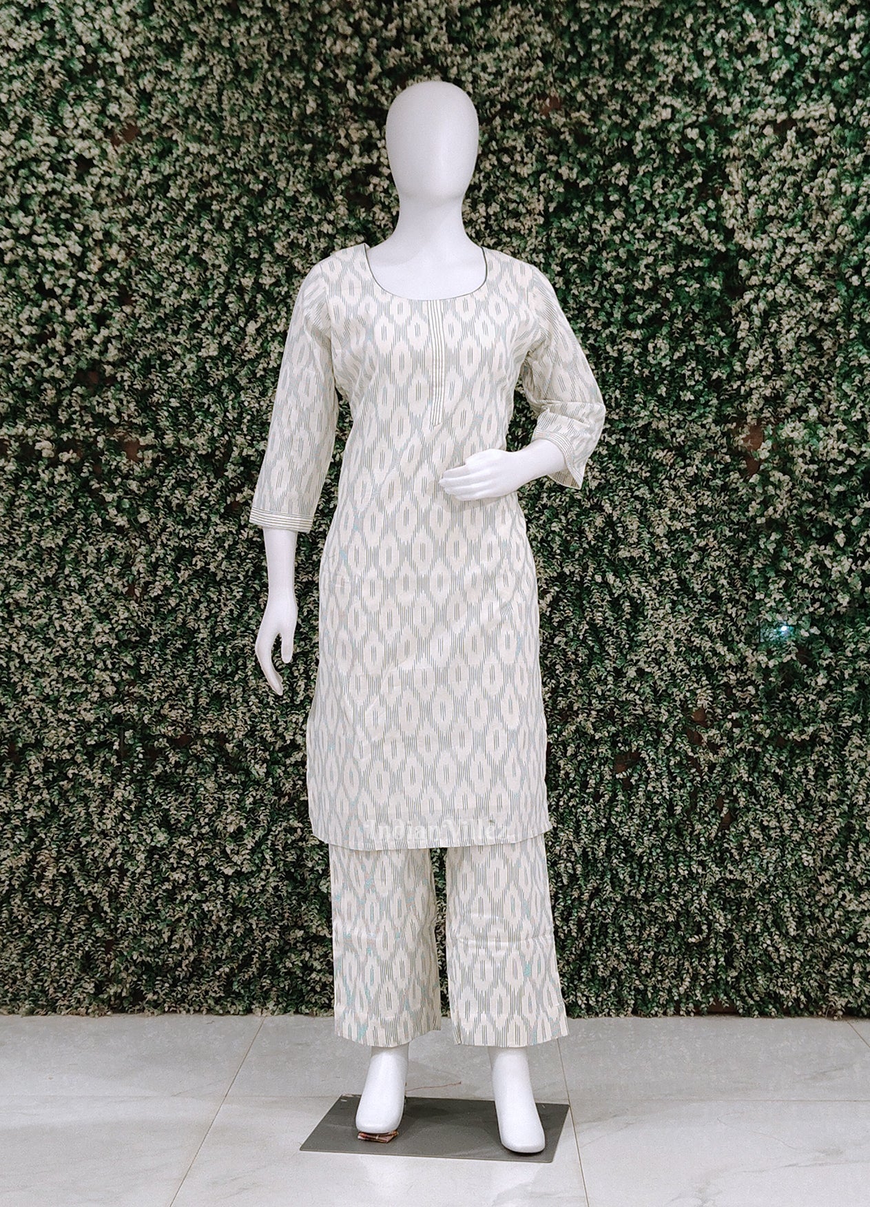 White Odisha Ikat Designer Cotton Kurti Set with Pallazo (Co-Ords Set)
