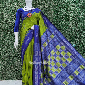 Exclusive Parrot Green Tribal Theme Bomkai Sambalpuri Silk Saree