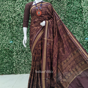 Coffee Brown Natural Dyed Sambalpuri Silk Saree by National Award Winning Weaver