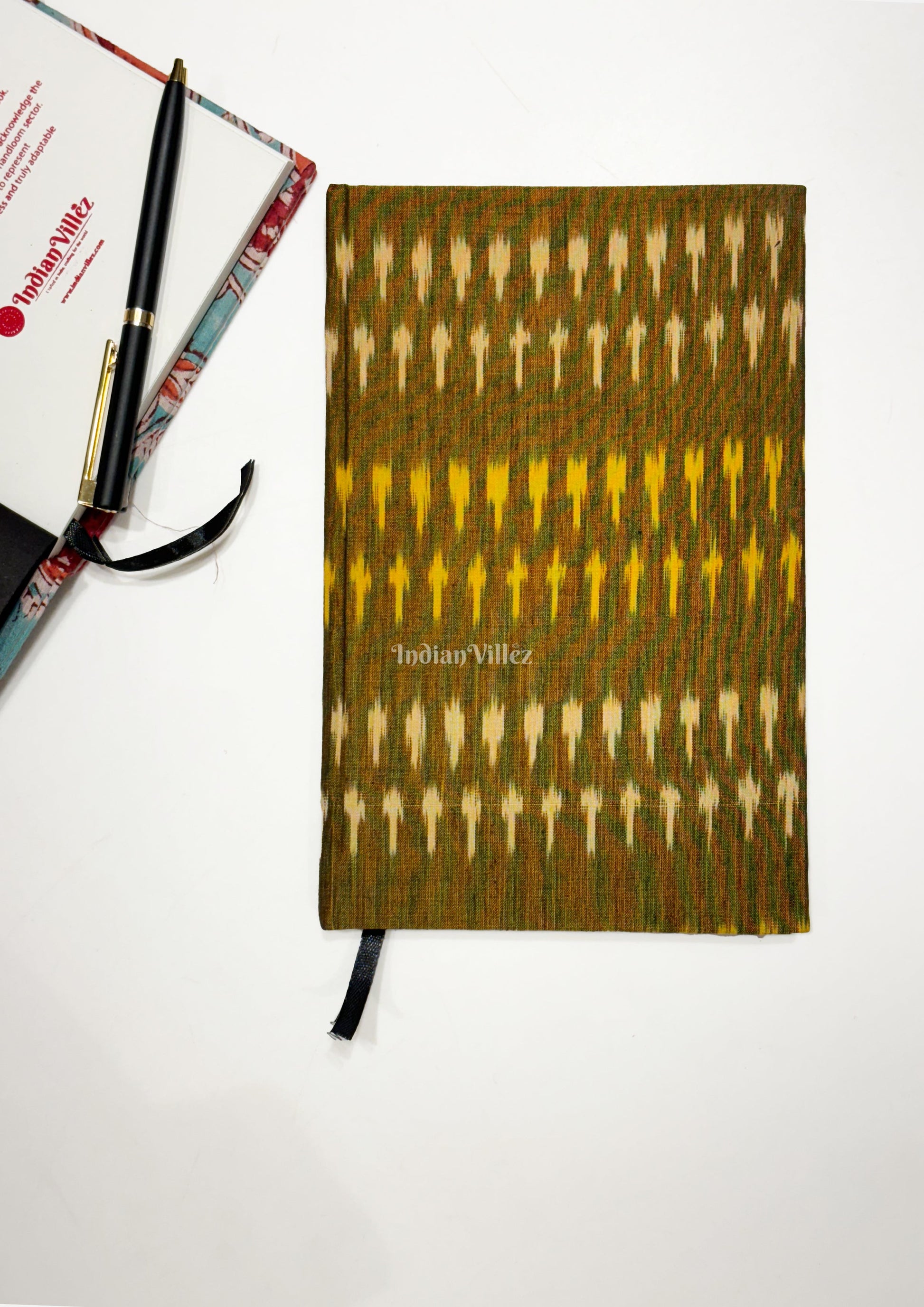 Mehndi Green Handmade Ikat Woven Cotton Fabric Cover Diary