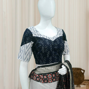 Blue White Odisha Ikat Sambalpuri Cotton Blouse