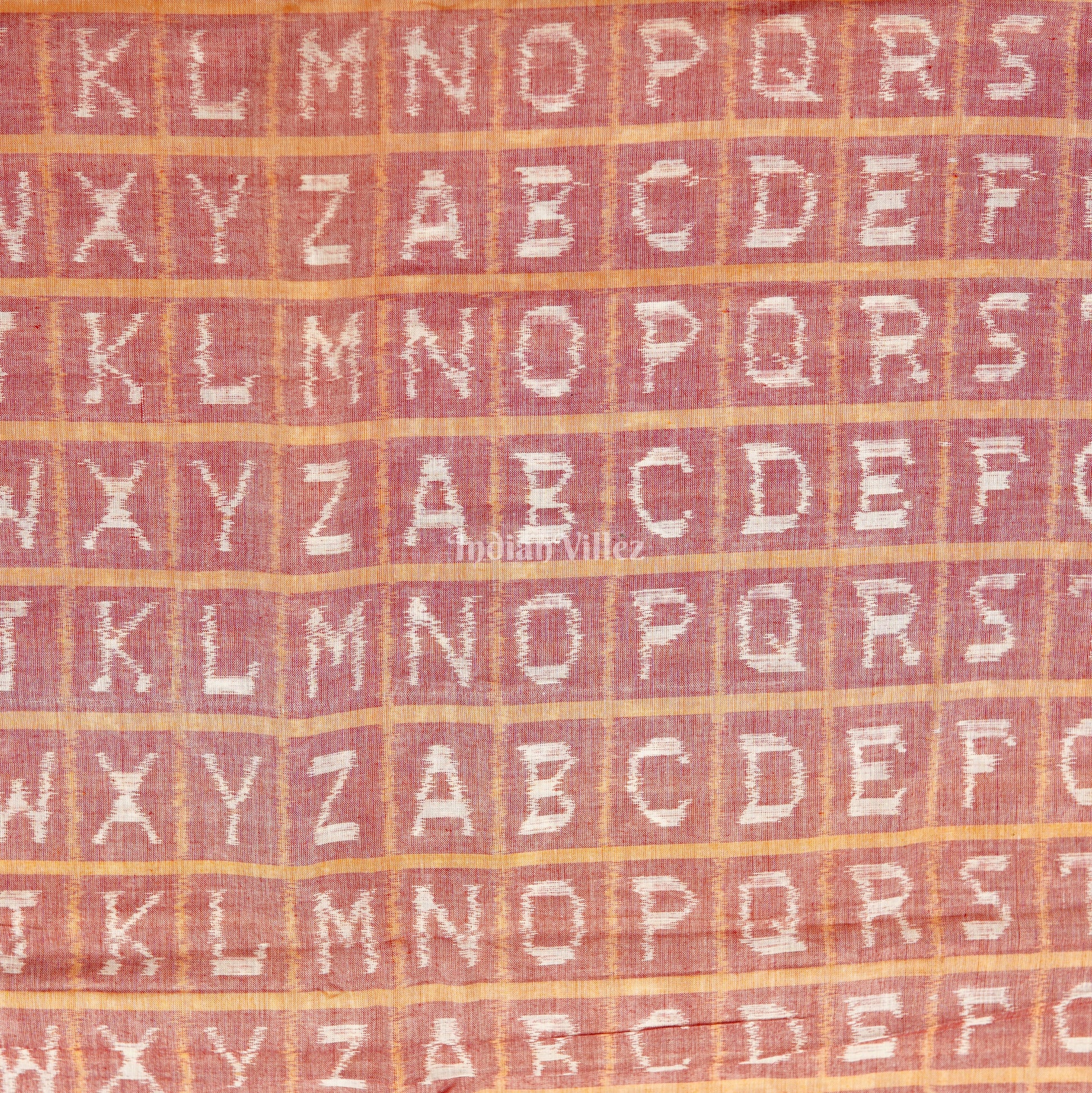 English Alphabet With Geometric symbols Sambalpuri Cotton Fabric