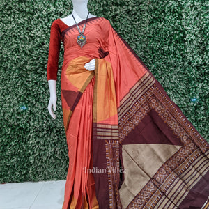 Peach Pyramid Odisha Ikat Sambalpuri Silk Saree