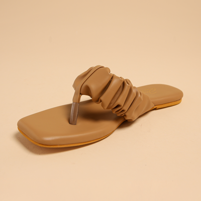 Almond Buff Gathered Flats
